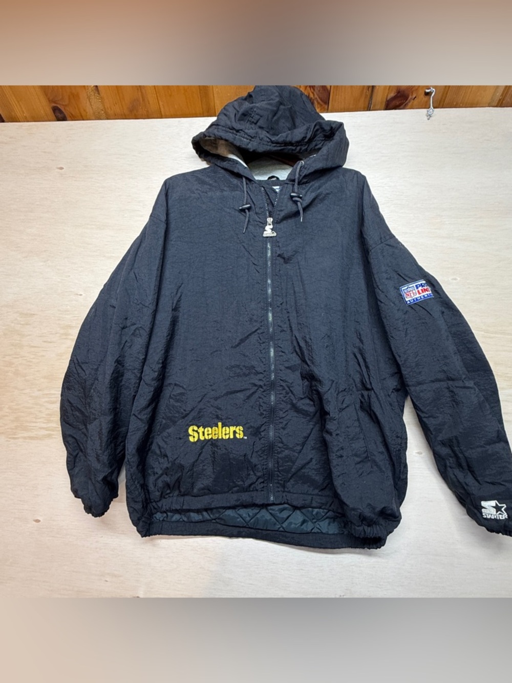 VTG 90s Pittsburgh Steelers Starter Jacket XL Pro Line Hooded Full Zip Quilted